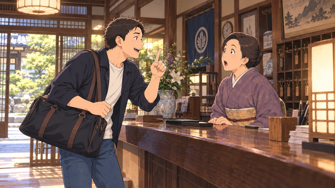 女将さんに提案するオーナー(イラスト)